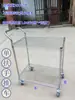 Carrinho de Material em Tela com Rodas, Aço Inoxidável Cromado, Alça Única, Carrinho Basculante, Carrinho de Oficina de Duas Camadas Empurrado Manualmente