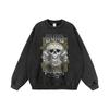 Suéter con capucha lavado de estilo americano de High Street con estampado de calavera de demonio, estilo hip-hop retro de manga larga para hombre y mujer.