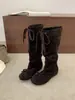 Botas largas estilo ballet con moño para mujer, nueva colección 2026, con tacón oculto, diseño plisado y detalle de cordones, botas largas de moda