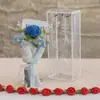 Rosa de flor artificial finalizada com caixa, buquê de crochê de lã de flor artificial tecido à mão para presente de feriado de amigos