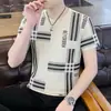 Camiseta de Manga Corta para Hombre Verano Nueva Seda de Hielo Sensación de Hielo Ajustada Moderna Estampada Camiseta de Media Manga para Hombre Ropa Superior