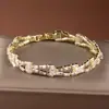 Pulsera de Cobre Incrustada con Circonita de Venta Caliente Transfronteriza, Pulsera de Tenis Geométrica Cuadrada de Dos Filas, Joyería de Diseño de Nicho Elegante y Versátil