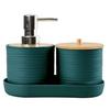 Conjunto de três peças de plástico para lavatório de banheiro com tampa de bambu horizontal fabricantes atacado rack de lavagem de armazenamento de banheiro conjunto de porta-escova de dentes