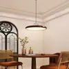 Lámpara colgante de restaurante estilo crema de madera natural, Lámpara de mesa para comedor Purui con protección ocular y veta de madera japonesa, Luz de brazo oscilante ajustable con forma de OVNI