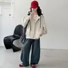 Chaqueta con capucha holgada de estilo coreano para niñas, con bloques de color, para otoño 2026, abrigo casual de moda para niños mayores