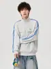 Sudadera abierta estilo americano de calle con tres rayas, cuello alto, unisex, chaqueta con cremallera retro de otoño de corte holgado, moderna para pareja