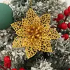 Decorações de Natal Mais Vendidas Transfronteiriças Oco Glitter Primeira Classe Flor de Natal Vermelha Guirlanda de Árvore de Natal Pingente Decoração Atacado