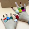 Anillo de Resina Geométrico Arcoíris con Patrón de Nube Difuminada Estilo Nuevo Japonés y Coreano Transfronterizo Anillo Ins de Verano Lindo Estilo Milenio para Mujeres