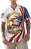 Camisa con Estampado de Fuegos Artificiales Bandera Americana Estilo Nuevo Transfronterizo Guitarra para Hombre Casual Estilo Hawaiano Manga Corta Cuello Solapa