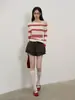 [En Stock] Top de Punto Rayado Elegante Casual de Hombros Descubiertos Ajustado para Mujer JOMI STUDIO
