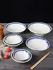 Cuenco de Barro Antiguo, Cuenco Retro con Borde Azul de Doble Línea, Vajilla de Cerámica, Cuenco Pequeño de Gres, Cuenco para Arroz, Cuenco Comercial para Vino, Cuenco para Fondue, Cuenco para Verduras