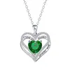 Colar Coração Eterno Amor com Diamantes Incrustados e Corrente de Clavícula em Formato de Coração Duplo Gravado Pingente de Doze Cores de Pedra de Nascimento Luxo Leve