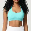 Sujetador deportivo cruzado sin costuras para mujer, que alisa la espalda, de corte ajustado, alta elasticidad, ajustado, con cuello halter, adecuado para correr, fitness y yoga