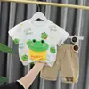 Conjunto de Camisa Polo de Cuello Redondo para Niños de Verano Conjunto de Pantalones Cortos con Estampado Completo Lindo de Dibujos Animados de Manga Corta para Niños Peinado de Moda