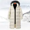 Abrigo de algodón grueso de longitud media para hombre y mujer, chaqueta de invierno cálida hasta la rodilla con capucha y cuello de pelo, disponible para compra grupal con impresión personalizada