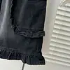 230 jin irmã gorda verão novo estilo cobrindo a carne cintura alta babado jeans calça capri plus size perna larga calças femininas 0655