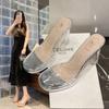 Salto Alto para Mulheres 2025 Verão Novo Plataforma Impermeável Tira Única Não Cansativo Salto Grosso Cristal Chinelos Sandálias Femininas Sapatos Femininos