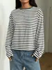 Camiseta de Manga Larga Rayada Nueva de Amazon 2026 para Mujer, Camiseta Básica Holgada de Cuello Redondo con Bloques de Color, Top Casual de Primavera y Otoño