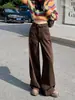 Jeans Rectos de Felpa Color Café Melard Brown para Mujer, Nuevo Estilo Retro Americano Otoño/Invierno 2026 Pantalones de Pierna Ancha con Efecto Caído