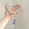 Collar de Cadena de Perlas con Colgante de Luna Creciente de Bruja Dulce y Fresco para Mujer, Cadena para Clavícula en Capas Única y Elegante, Accesorio Exagerado