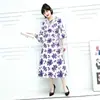 Vestido Midi Floral Retro 2026 com Manga Média, Gola Redonda, Corte Amplo em A, Estilo Suave e Elegante para o Dia a Dia