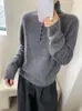 Suéter de tricô com gola semimédia e meia-botoadura em cashmere para mulheres, outono e inverno, feito de lã de ovelha e seda de amoreira, macio e aconchegante, suéter de lã de manga longa