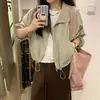 Chaqueta corta de diseño nicho estilo coreano, cortavientos vintage de manga larga, cárdigan corto simple para primavera y otoño protección solar para personas menudas