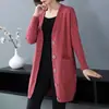 Cardigan de Tricô Largo Tamanho Grande 2026 para Mulheres, Versátil com Gola V, Bolsos, de Botão Único, Comprimento Médio, Casaco Suéter para Primavera e Outono