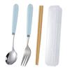 Juego de Cubiertos de Acero Inoxidable con Mango de Cerámica Simple Juego de Tres Piezas Cuchara Tenedor Palillos Cuchara de Postre de Alto Valor Caja de Almacenamiento Portátil