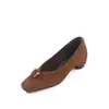 Zapatos de vestir de cuero de tacón medio grueso de punta cuadrada con hebilla metálica, estilo coreano de moda, para ir al trabajo, cuero genuino, corte en V, poco profundos, de una sola pieza, para mujer