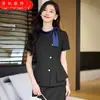 Verano Nuevo Estilo Albaricoque Manga Corta Color Contrastante Joyería Traje Profesional Chaqueta Ropa de Trabajo Pantalones y Falda para Mujer Traje de Dos Piezas