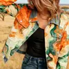 Nueva chaqueta vaquera corta de algodón puro otoño e invierno impresión digital 3D personalidad moderna top ajustado mujer