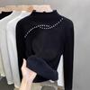 Suéter de punto calado estilo occidental, cuello alto tipo mock con forro de polar, estilo nuevo para otoño e invierno, suéter de diseño único, top cálido