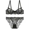 Conjunto de Sujetador y Bragas Sexy de Estilo Francés para Mujer, Ultra Delgado, Hueco, Transpirable, Cómodo, Algodón Puro en la Entrepierna, Lencería de Encaje Pura Deseo