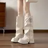Botas de Perna Larga com Cabeça Grande Picante Femininas 2026 Salto Grosso Aumentador de Altura Botas Longas Acima do Joelho Doce Cool Cano Alto Botas Rider Petite