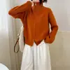 Cardigan de Tricô com Gola Alta e Zíper Estilo Preguiçoso para Mulheres 2026 Outono e Inverno Novo Suéter Jaqueta de Cor Sólida Solto Top Curto