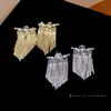 Pendientes de Plata con Baño de Oro Real de 14K, Aguja de Plata, Borla de Zirconia, Pendientes de Diseño Exquisito de Nicho, Pendientes de Lujo Ligero y de Gama Alta