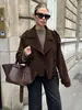 Abrigo de Lana Marrón Francés para Otoño e Invierno para Mujer Moda para el Trabajo Abrigo de Lana Grueso de Doble Botonadura Chaqueta Ropa Suelta para Mujer