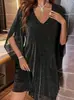 Vestido Elegante para Eventos Sociais Feminino Plus Size com Decote V e Mangas Divididas Ajuste na Cintura Amazon Europeu e Americano Cruzado Primavera e Verão 2026
