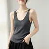 Camisole de Lã Pura com Gola U Estilo Minimalista Regata Feminina Sem Mangas Malha Slim Fit Camada Base Térmica