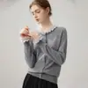 Cardigan de Cachemir con Cuello de Encaje Estilo Otoño/Invierno 2026 para Mujer, Capa Base de Bloques de Color, Estilo Dulce, Abrigo Elegante de Botones