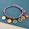 Pulsera de Flor de Durazno de los Cinco Dioses de la Riqueza Estilo Tíbet, Cordón Tejido a Mano Nudo de Flor de Durazno, Pulsera Thangka de Cuerda Multicolor Estilo Étnico