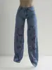 [Personalización de Jeans] Pantalones Rectos Sueltos de Pierna Ancha Transfronterizos Latinoamericanos Ropa de Denim Elástico de Algodón Europea y Americana Personalización