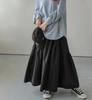 Falda Larga de Sirena Estilo Japonés Nuevo Casual Retro Ondulado Fruncido de Cintura Alta Color Sólido con un Dobladillo Grande en 5 Colores