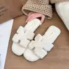 Chinelos peludos de sola reta transfronteiriços para mulheres, nova moda outono/inverno 2026, sandálias casuais fofas versáteis de calçar