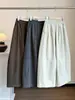 Calça Cropped Wide Leg de Algodão Lavado Nova Outono 2026 para Mulheres, Estilo Coreano, Solta, Casual, Versátil, Calça Balão Curva