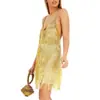 Amazon Europeu e Americano transfronteiriço vestido de noite vestido feminino sexy saia de quadril glitter borla multicamadas saia de alças