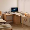 Escritorio Plegable de Madera Maciza para Esquina Estantería Integrada Pared de Libros para Dormitorio Escritorio de Estudio Plegable Giratorio en Forma de L para Computadora