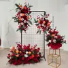 Placa de fundo vermelho para casamento palco floral fileira de flores de palco placa KT floral flor amarrada fileira de flores de banquete de casamento flor artificial