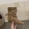 Botas Martin de Pierna Ancha con Altura Interior de 5 cm para Mujer Botas 2026 Nuevo Estilo Otoño/Invierno Botas Fruncidas Adelgazantes para Usar con Faldas Botines Negros